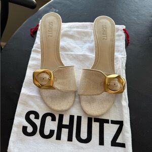 SCHUTZ Gold and Cream Mules
